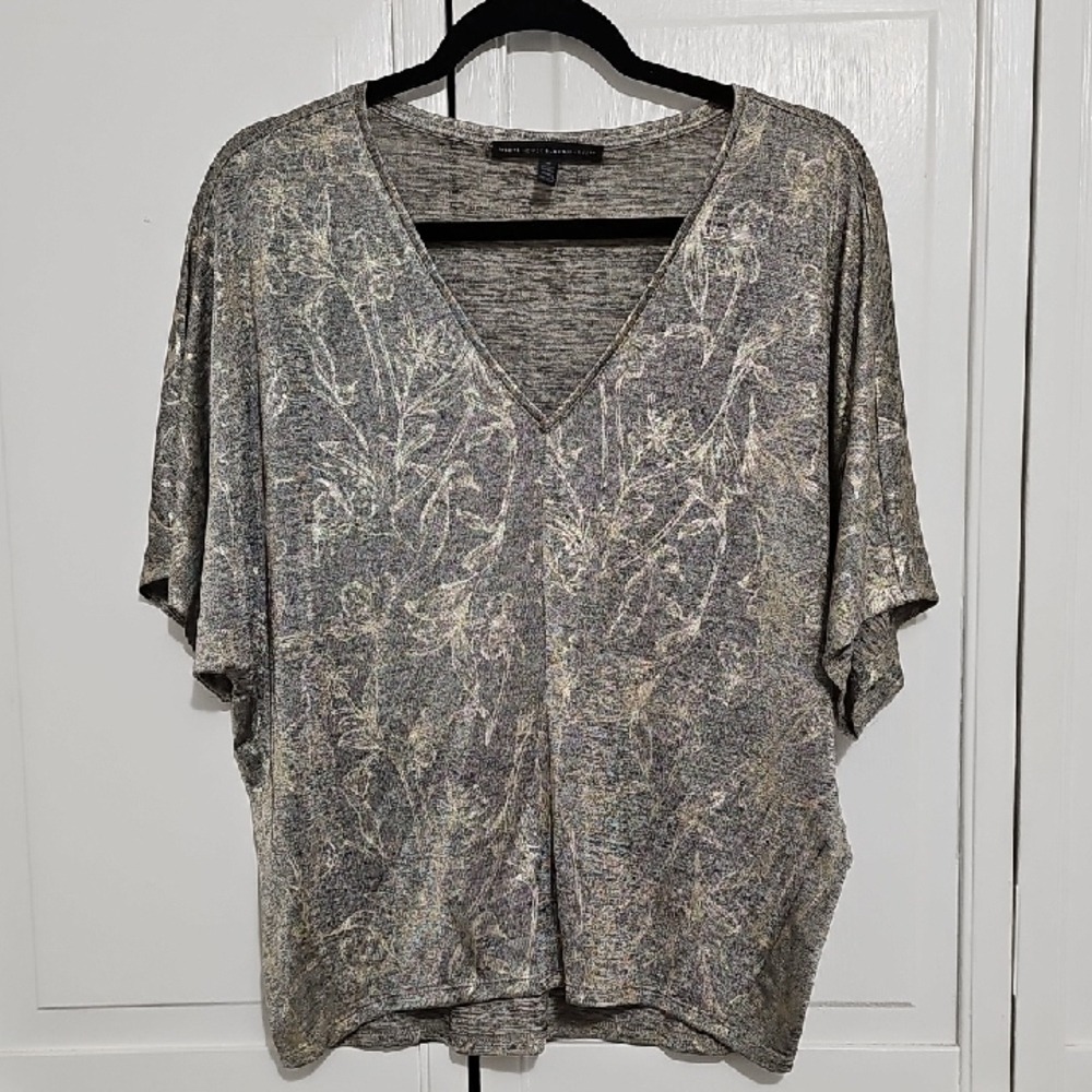 White House Black Market Heathered Gray Floral Blouse